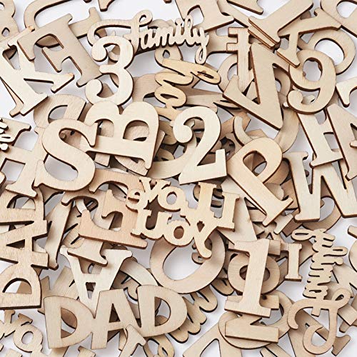 144pcs Unfinished Wood Letter Number Word Wooden Cutout Crafts Family Signs Alphabe Wood Decor for DIY Home Wall Decoration Painting Early EEE ELECRELIVE