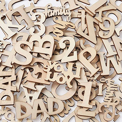 144pcs Unfinished Wood Letter Number Word Wooden Cutout Crafts Family Signs Alphabe Wood Decor for DIY Home Wall Decoration Painting Early - WoodArtSupply