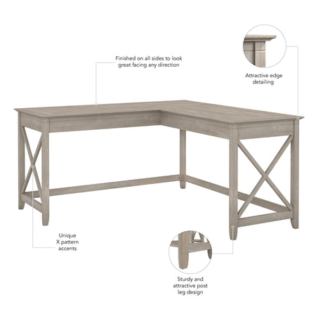 Bush Furniture Key West 60W Modern Farmhouse L Shaped Desk in Washed Gray | 60-Inch Corner Table for Home Office Bush Business Furniture