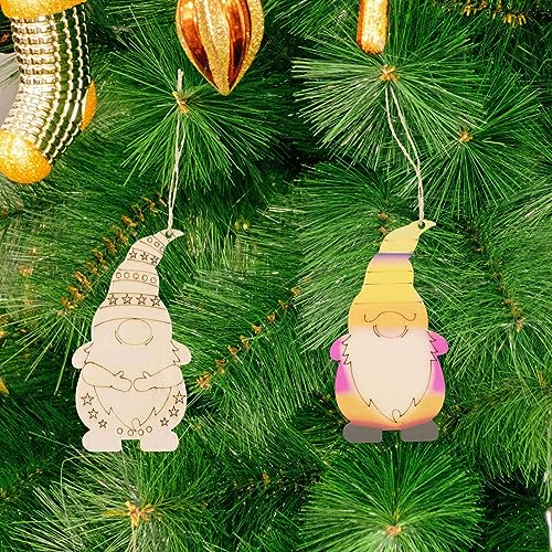 SEWACC Christmas Wood Gnome Hanging Ornaments 40pcs Unfinished Wood Gnome Cutouts Blank Graffiti Wood Slices for DIY Craft Decor SEWACC