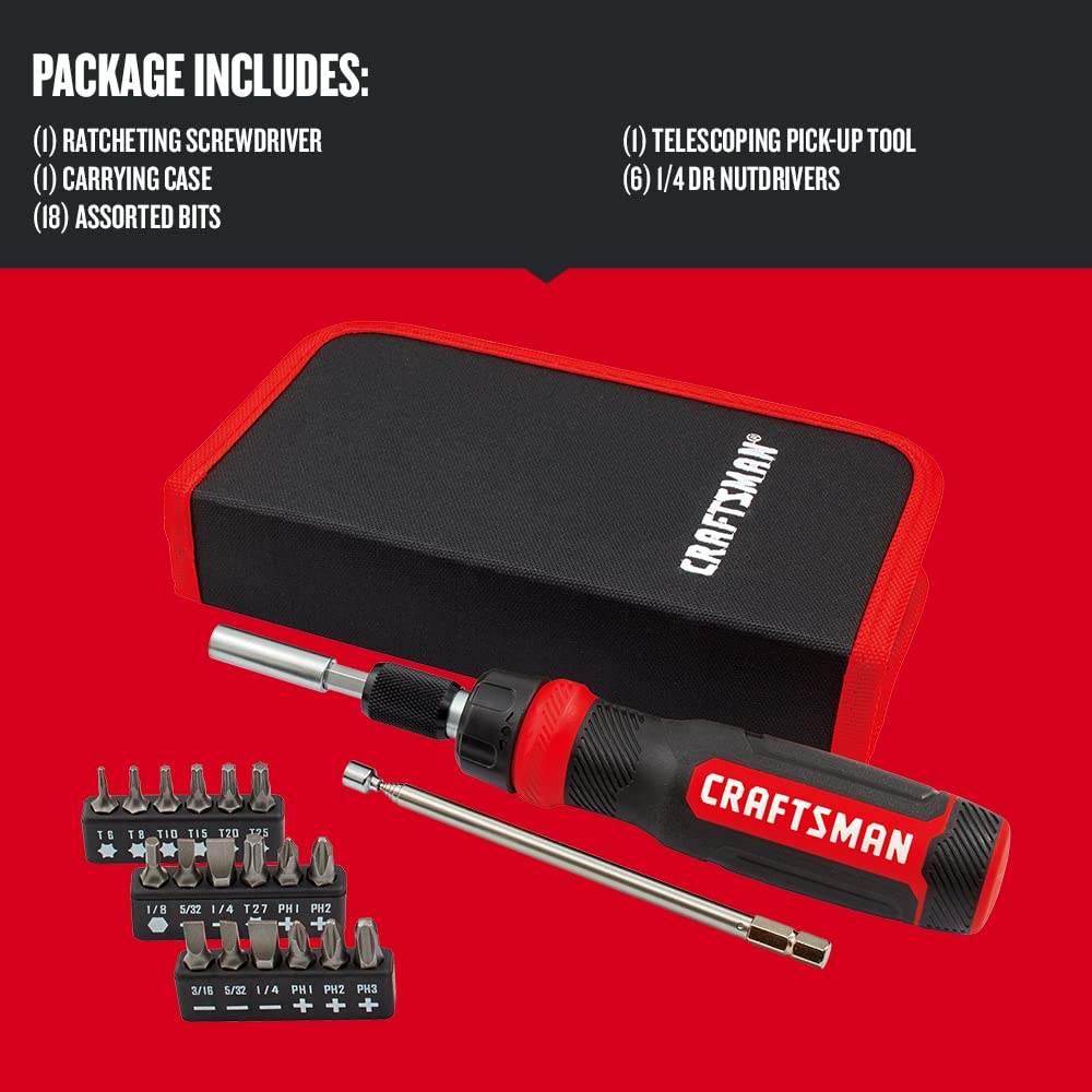 CRAFTSMAN Ratcheting Screwdriver, Multibit Set, 26-Piece (CMHT68001) Craftsman