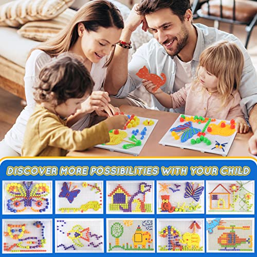 ZOZOPLAY 368Pcs Mosaic Puzzle Kid Toy Mushroom Nails Pegboard with 8 Assembly Drawing, Arts and Crafts Creative Educational Learning Toy DIY Peg - WoodArtSupply