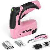 SHALL Pink Electric Staple Gun, 2 in 1 Cordless Upholstery Stapler Nail Gun for Wood, 4V Rechargeable Brad Nailer Kit w/ 2500 Staples Nails, Staple SHALL