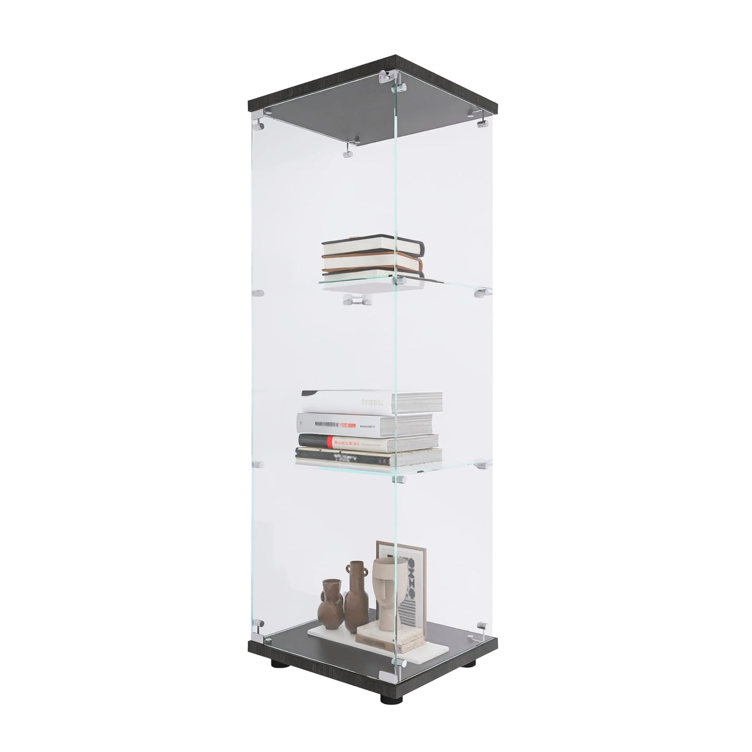 Beauty4U Elegant Black One-Door Glass Display Cabinet with 3 Shelves for Stylish Home Collection Storage Beauty4U