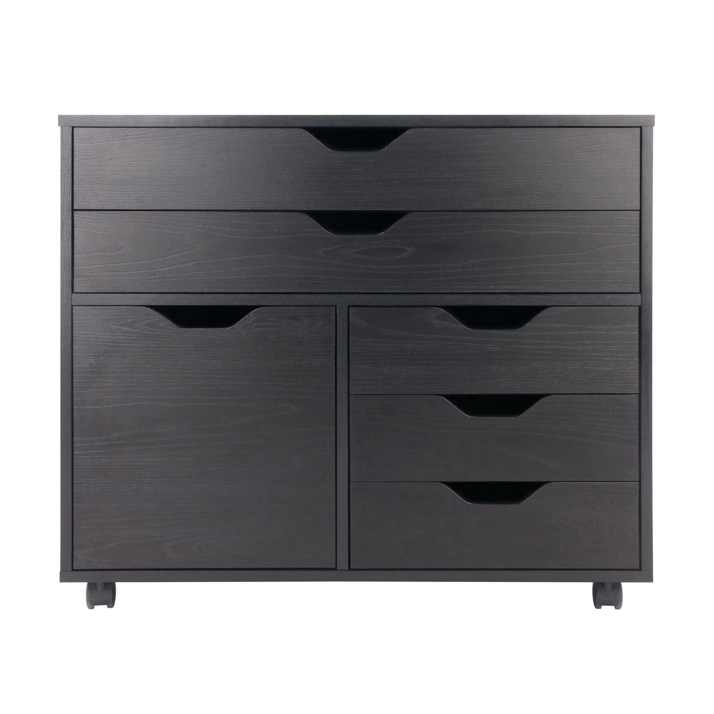 Winsome Wood Halifax Cabinet/Cupboard, 2 Large Drawer with 3 Small Drawer, Black - WoodArtSupply