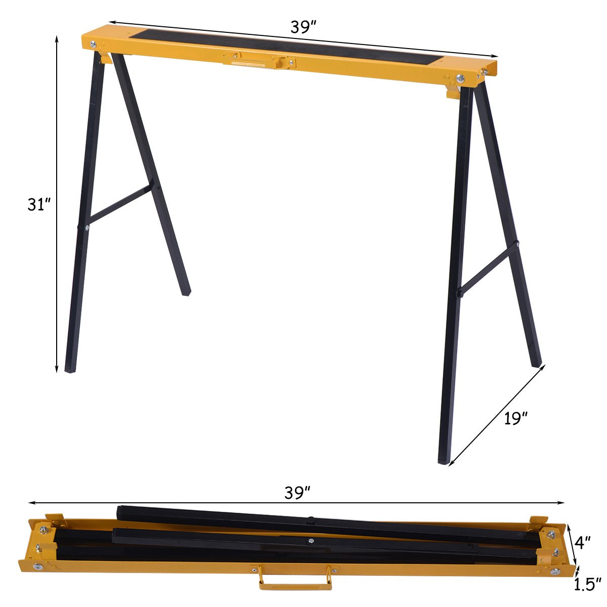 Goplus Saw Horses 2 Pack Folding, Portable Sawhorse with Fast Open Legs, Convenient Handle. Heavy Duty Steel Sawhorse for Woodworking, Carpenters, Goplus