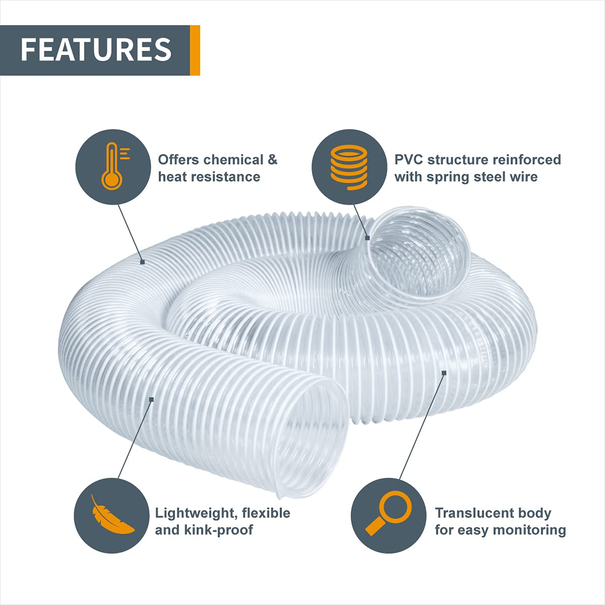 POWERTEC 70111 4" x 10' PVC Dust Collection Hose for Dust Collector for Woodworking and Shop Vacuum, 4 Inch Dust Collector Hose for Dust Collection POWERTEC