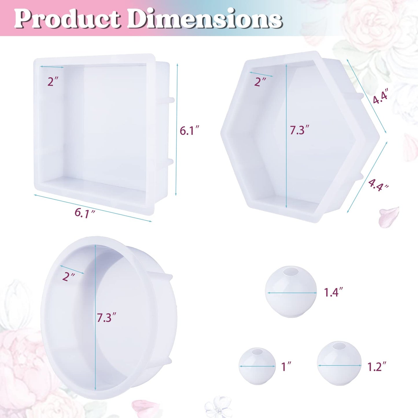 LET'S RESIN Upgrade Epoxy Resin Molds,Large Resin Molds for Flowers Preservation,Glossy Deep Hexagon Square Round Silicone Molds for Resin