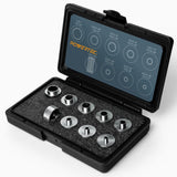 POWERTEC 10Pcs Solid Router Template Bushing Guides Sets 5/16 to 1 Inch with Molded Carrying Case. Fits All Porter Cable Style Router Sub Bases. POWERTEC