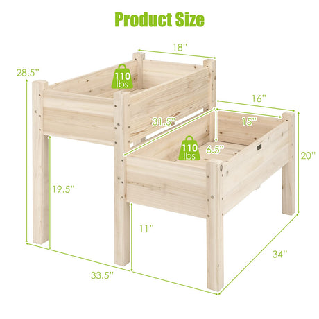 Giantex Set of 2 Raised Garden Bed, Elevated Wood Planter Box, Raised Bed Kit for Flowers Vegetables Fruits Herbs Outdoor Planting Container Patio, Giantex