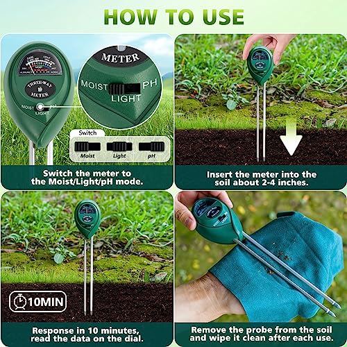 Berry&Bird Soil Moisture Meter, 3-in-1 Plant Moisture Meter for Soil Moisture/PH Meter/Sunlight Indoor & Outdoor, Hygrometer Sensor Soil Testing Tool - WoodArtSupply