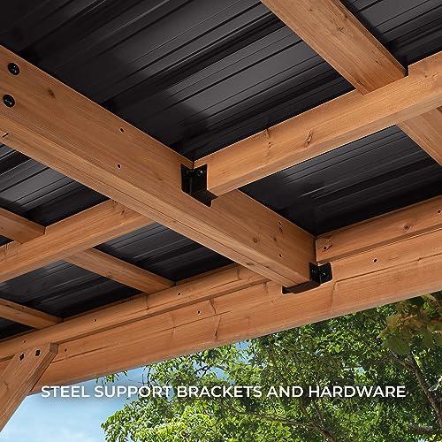Backyard Discovery Kingsport 20 ft. x 12 ft. All Cedar Wooden Carport Gazebo with Hard Top Steel Roof Backyard Discovery