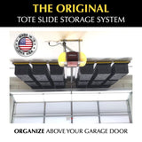 E-Z Garage Storage Tote Slide PRO Overhead Garage Storage Rack - Organize Up to 15 Storage Tote Container Bins on The Ceiling E-Z Garage Storage
