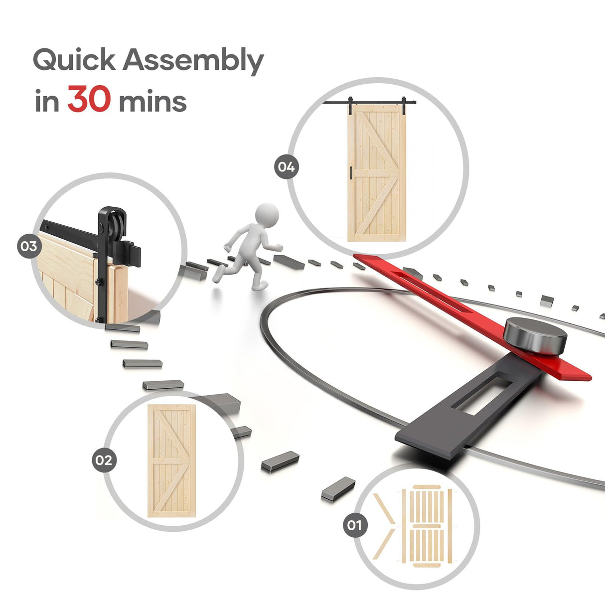 ROYMELO 36x84 inch Sliding Barn Wood Door Slab with 6.6ft Hardware Kit, Requires Simple DIY Assembly ROYMELO