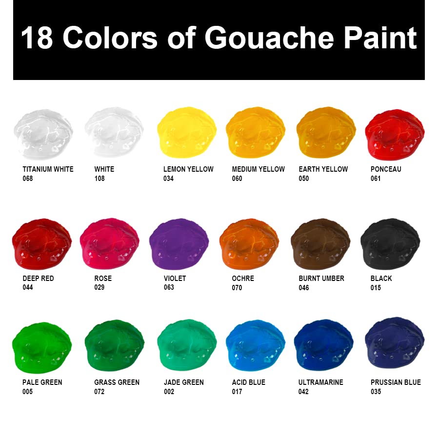 HIMI Gouache Paints Set, 18 Colors, 30g, jelly gouache paint set, Non Toxic Paint for Canvas and Paper, Art Supplies for Professionals, and More HIMI