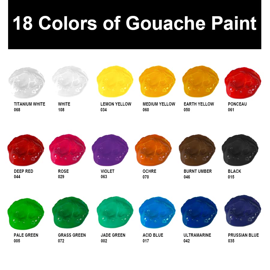 202 HIMI Gouache Paints Set, 18 Colors, 30g, jelly gouache paint set, Non  Toxic Paint for Canvas and Paper, Art Supplies for Profess