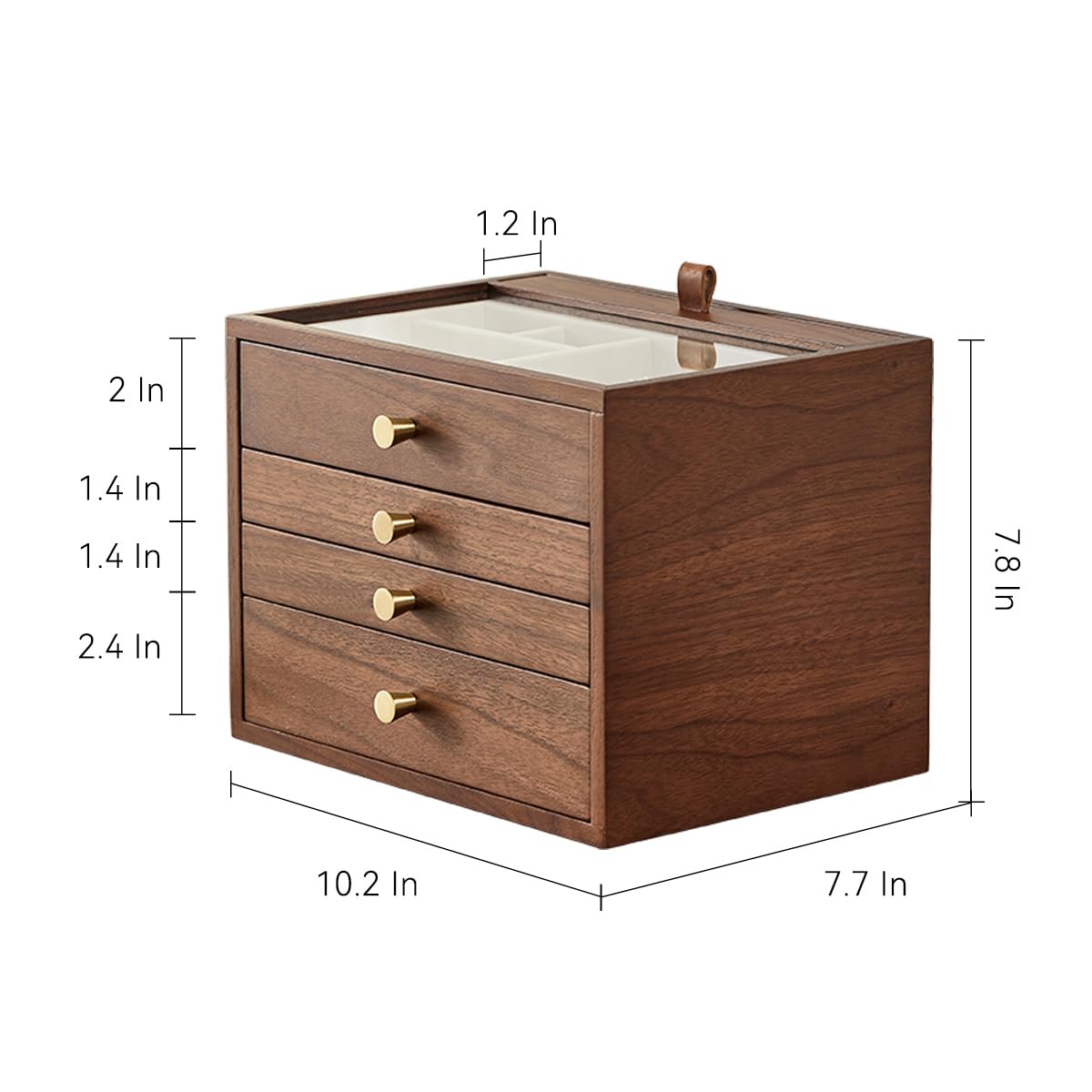 CHOSIN Black Walnut Wooden Jewelry Box for Women Classical Solid Wooden 4-Layer with Glass Lid and Pull-out Necklace Storage Layer Watch Necklace CHOSIN