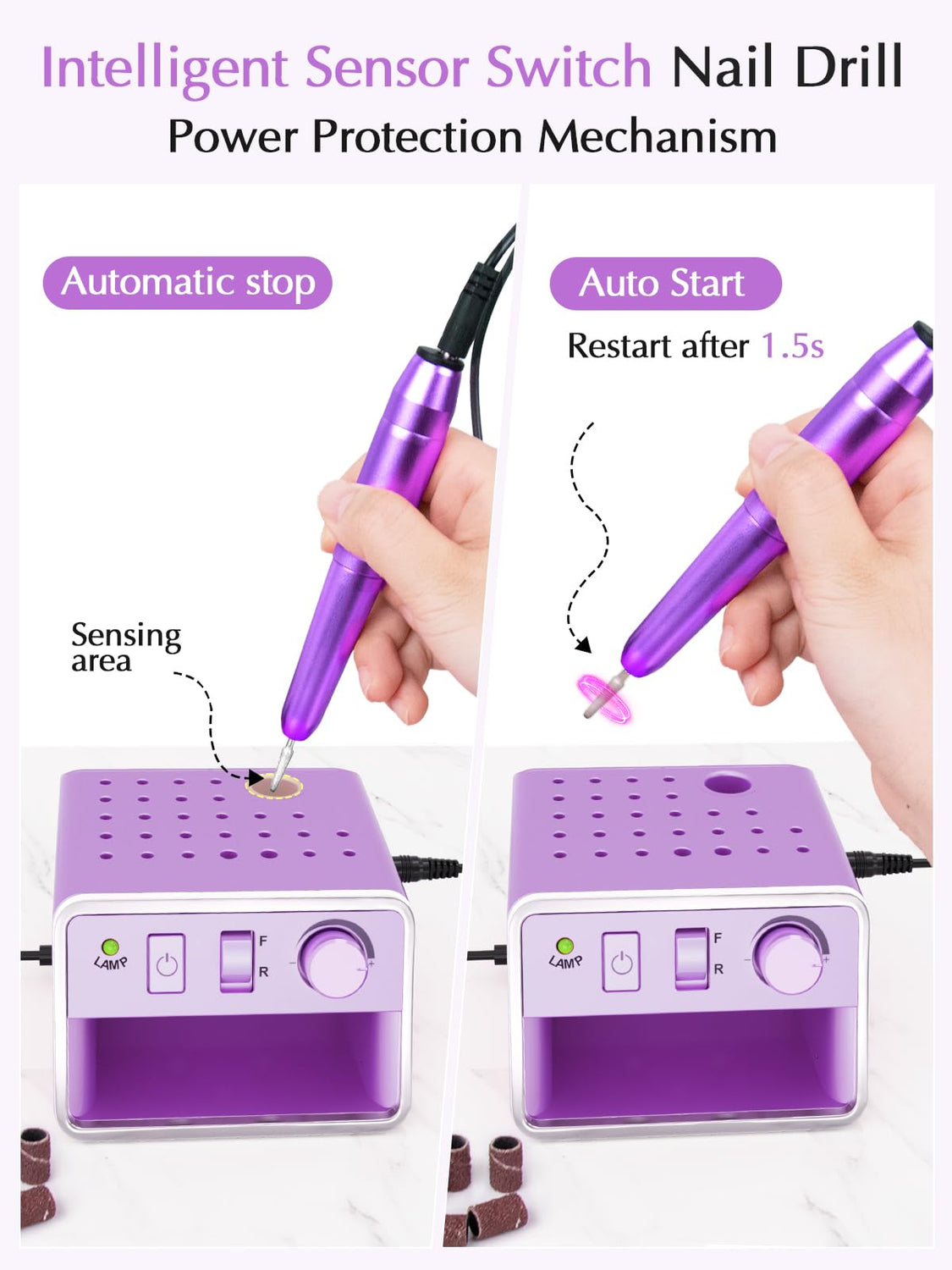 Subay Nail Drill Machine Electric File, Portable for Acrylic Gel Dip Powder Nails, All in One Nail Drill Kit for Manicure Pedicure, Nail Set with SUBAY