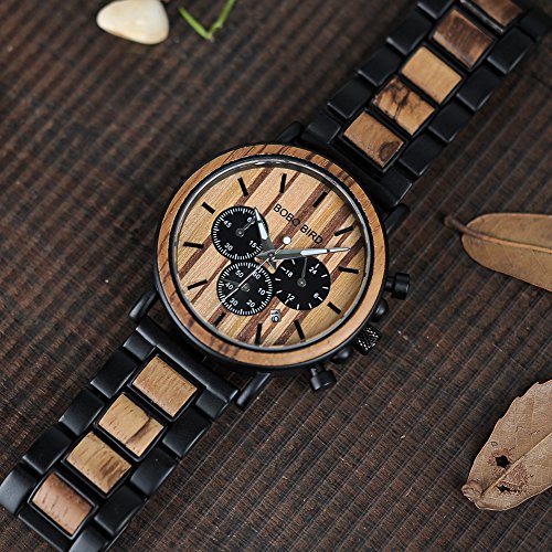 BOBO BIRD Mens Personalized Engraved Wooden Watches, Stylish Wood & Stainless Steel Combined Quartz Casual Wristwatches for Men Family Friends BOBO BIRD
