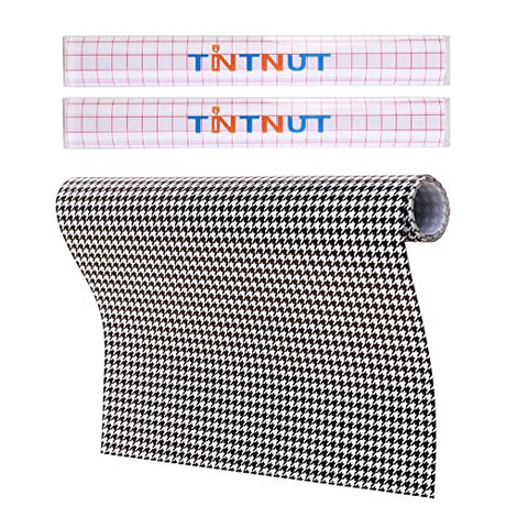 Tintnut Houndstooth Permanent Vinyl Roll - 12 inch x 5ft, Patterned Adhesive Vinyl Compatible with Cricut Machine, Black and White Permanent Outdoor Tintnut