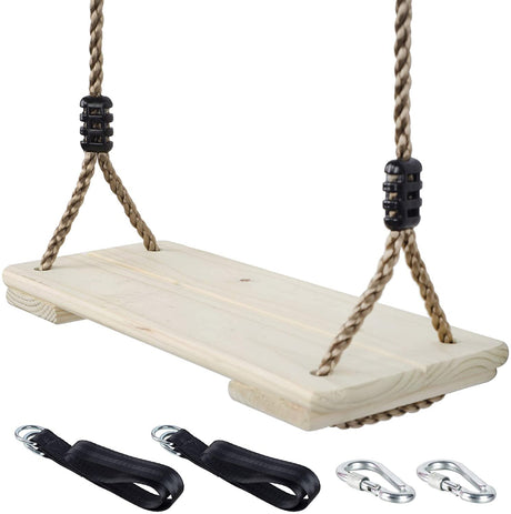 NOSTIFY Wooden Swing Seat, Nostalgic Outdoor Wood Swing for Kids, Tree Swing for Adults, Connecting Straps Swing Set Accessories for Backyard Patio NOSTIFY