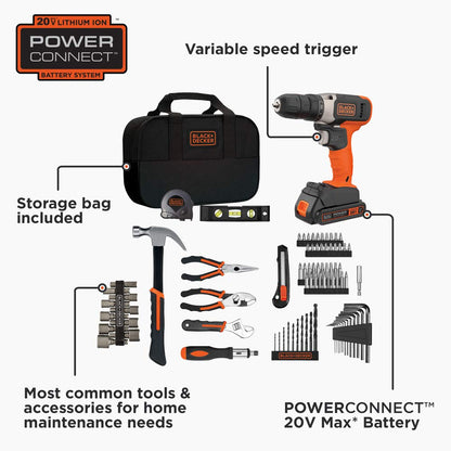 beyond by BLACK+DECKER Home Tool Kit with 20V MAX Drill/Driver, 83-Piece (BDPK70284C1AEV) - WoodArtSupply