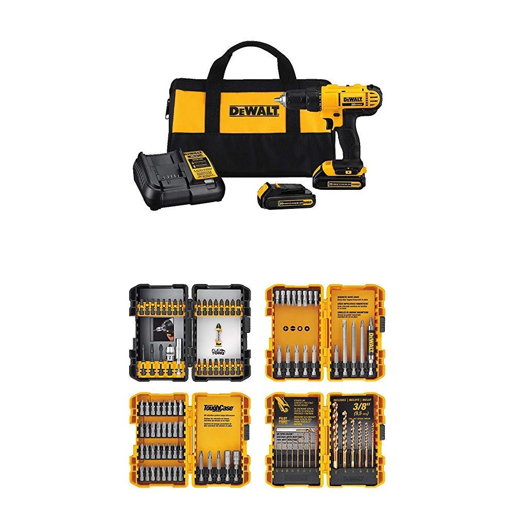 DEWALT 20V MAX* Cordless Drill/Driver Kit with Screwdriver/Drill Bit Set, 100-Piece (DCD771C2 & DWA2FTS100) DEWALT