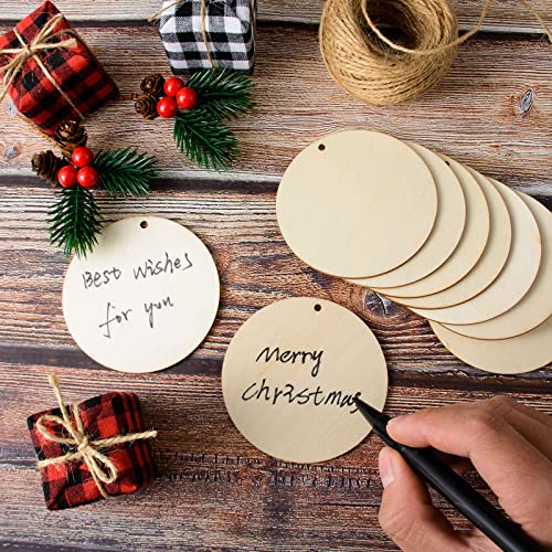 60 Pieces Unfinished Wooden Circles with Holes, 3 Inch Round Wooden Discs Slices for Crafts, Blank Round Wood Cutouts Wooden Tags Ornaments for Sign