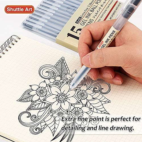 Shuttle Art School & Work Supplies Bundle, 15 Colors + 15 Black Japanese Style Pens for Writing Journaling Taking Notes School Office Home Shuttle Art
