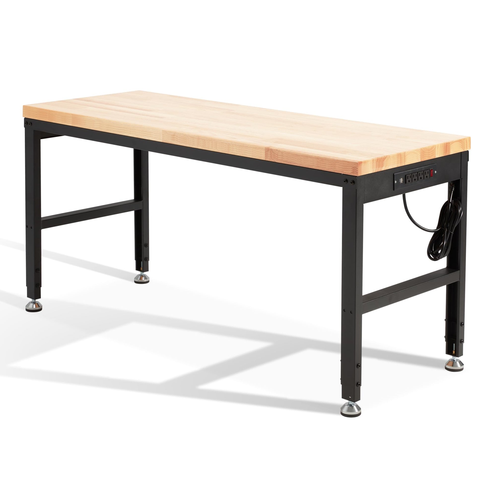 HABUTWAY Height Adjustable Workbench 60“ 2000 Lbs Capacity Oak Wood Work Station Heavy-Duty Work Benches with Power Outlets for Garage Party Shop - WoodArtSupply