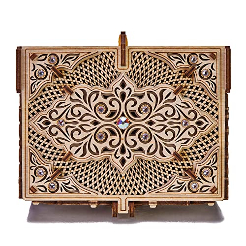 Wood Trick Treasure Box 3D Wooden Puzzle for Adults and Kids to Build - Cute & Neat Design - with Shimmering Crystals - Store Your Jewelry - DIY Gift Wood Trick