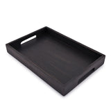EDHAS Acacia Wood Rectangle BLACK Serving Tray for Breakfast Dinner Drinks Kitchen Dining Living Bathroom With Handle (15" x 10" x 1.6") EDHAS