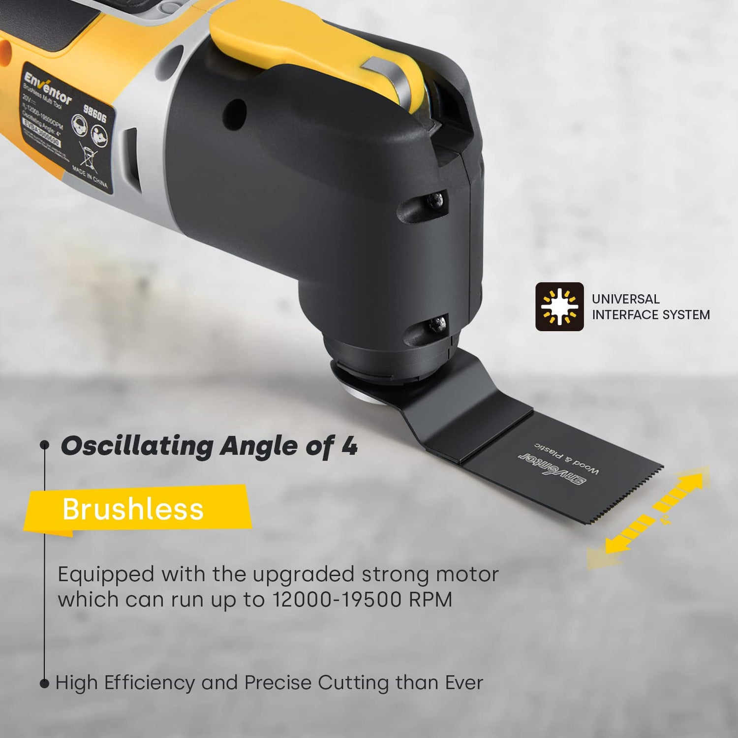 ENVENTOR Cordless Oscillating Tool, 20V Brushless Oscillating Multitool Kit with 6 Variable Speed, 4° Oscillation Angle, 28 pcs Accessories, Fast Enventor