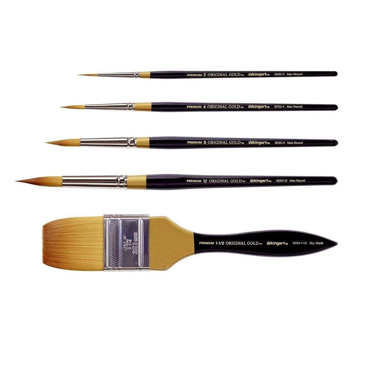 KINGART Original Gold Series Premium Golden Taklon Multimedia Artist Brushes, Painting Tools for Oil, Acrylic, Watercolor and Gouache, Gift Box, - WoodArtSupply