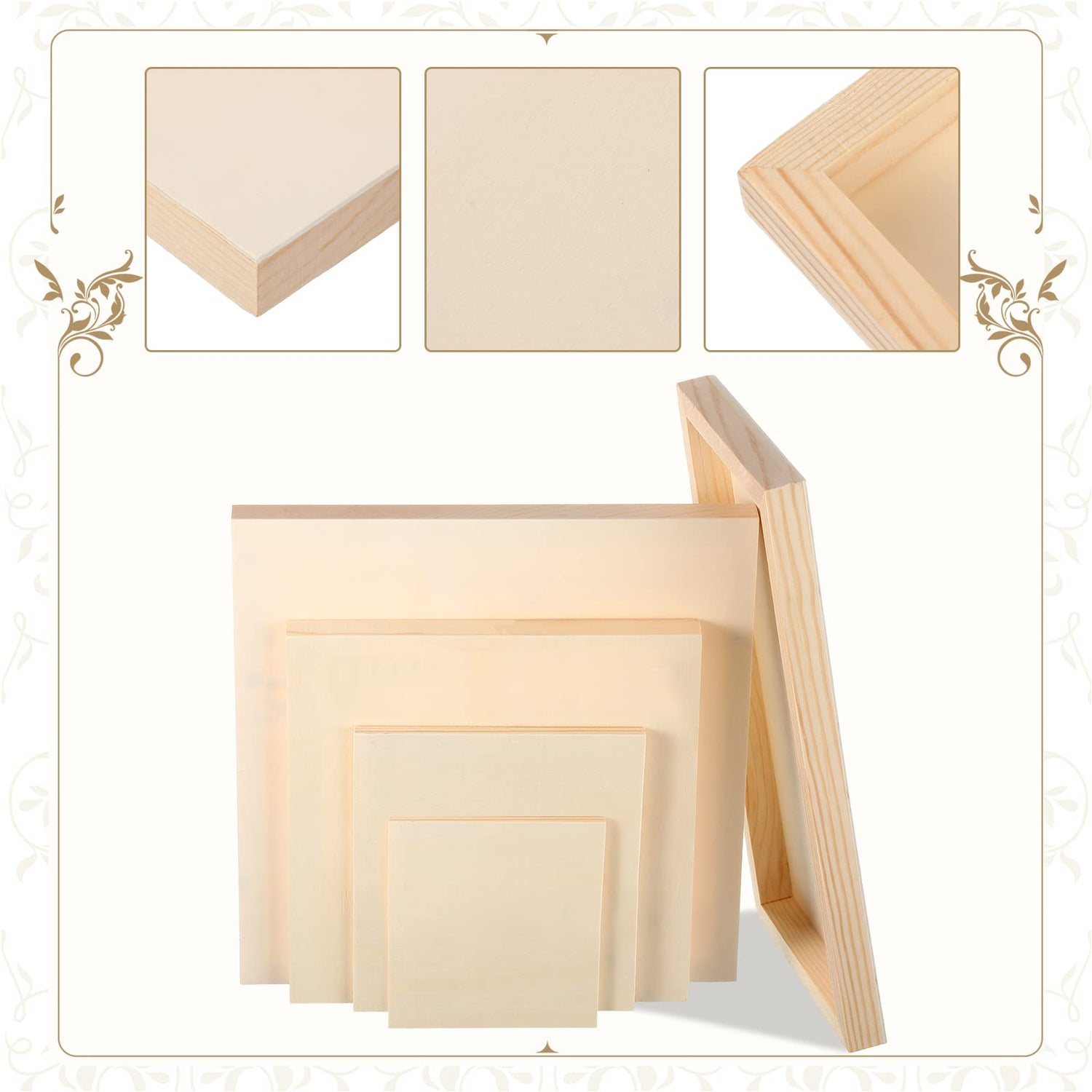 Wood Canvas Boards Unfinished Wooden Panel Boards Wood Paint Pouring Panels for Painting Drawing Home Decor (4.7 x 4.7", 6 x 6", 8 x 8", 10 x 10", 12 Youyole