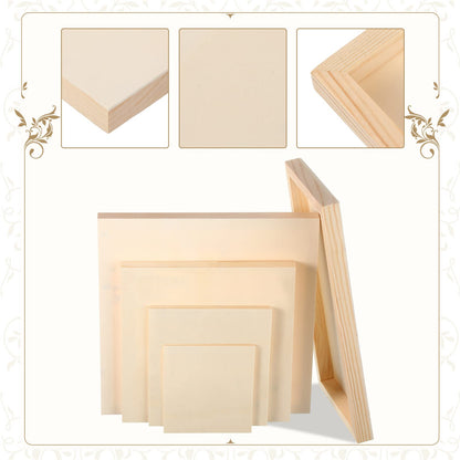 Wood Canvas Boards Unfinished Wooden Panel Boards Wood Paint Pouring Panels for Painting Drawing Home Decor (4.7 x 4.7", 6 x 6", 8 x 8", 10 x 10", 12