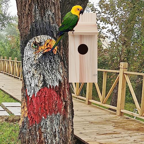 Oceek Cedar Blue Bird Box House Wood Bird House Bluebird Box House Cedar Wren and Chickadee Wren Home Outdoor Hanging Wood Birdhouse No Assembly