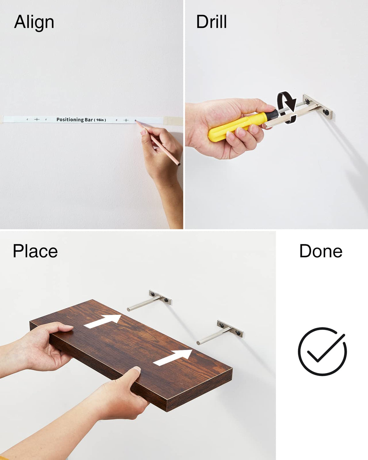 BAYKA Floating Wood Shelves - Wall Mounted for Bathroom,Bedroom,Living Room,Kitchen,Small Hanging Shelf for Books/Storage/Room Decor with 22lbs BAYKA