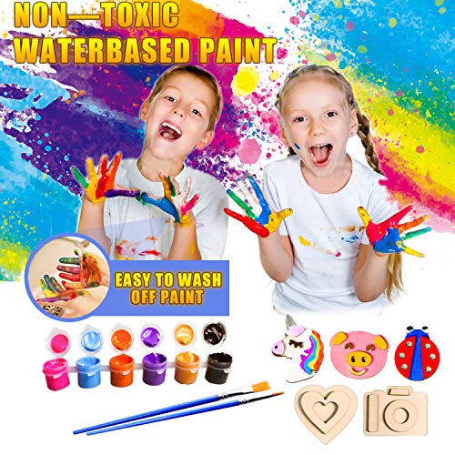YOFUN Paint Your Own Wooden Magnet - Wood Painting Craft Kit and Art Set for Kids, Art and Craft Supplies Party Favors for Boys Girls Age 4 5 6 7 8, Y YOFUN