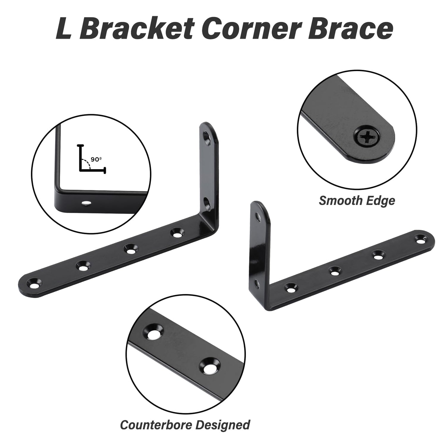 HOME MASTER HARDWARE Heavy Duty Black Steel L Corner Brace,4 Pack Shelf Bracket,5" x 3" Right Angle Bracket,Black Metal L Brackets for Shelves Wood HOME MASTER HARDWARE