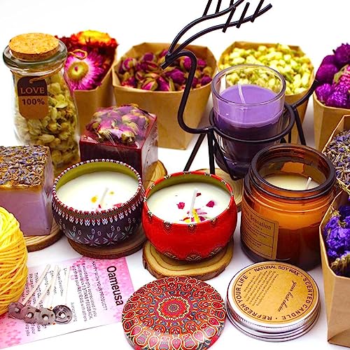 16 Bags Dried Flowers Herbs Kit for-Candle Soap Making,Perfect for Tea, Baking,Sachets & Fresh Fragrance,Lemon,Lavender,Pink RoseJasmine,Rose Oameusa