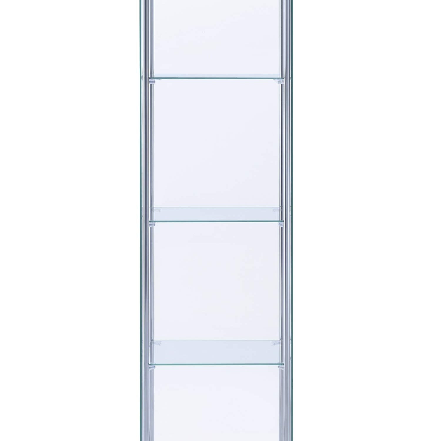Coaster Home Furnishings Rectangular 4-Shelf Clear Curio Cabinet, 63.75" H x 14.25" W x 16.75" D, White, Chrome, 951072 Coaster Home Furnishings