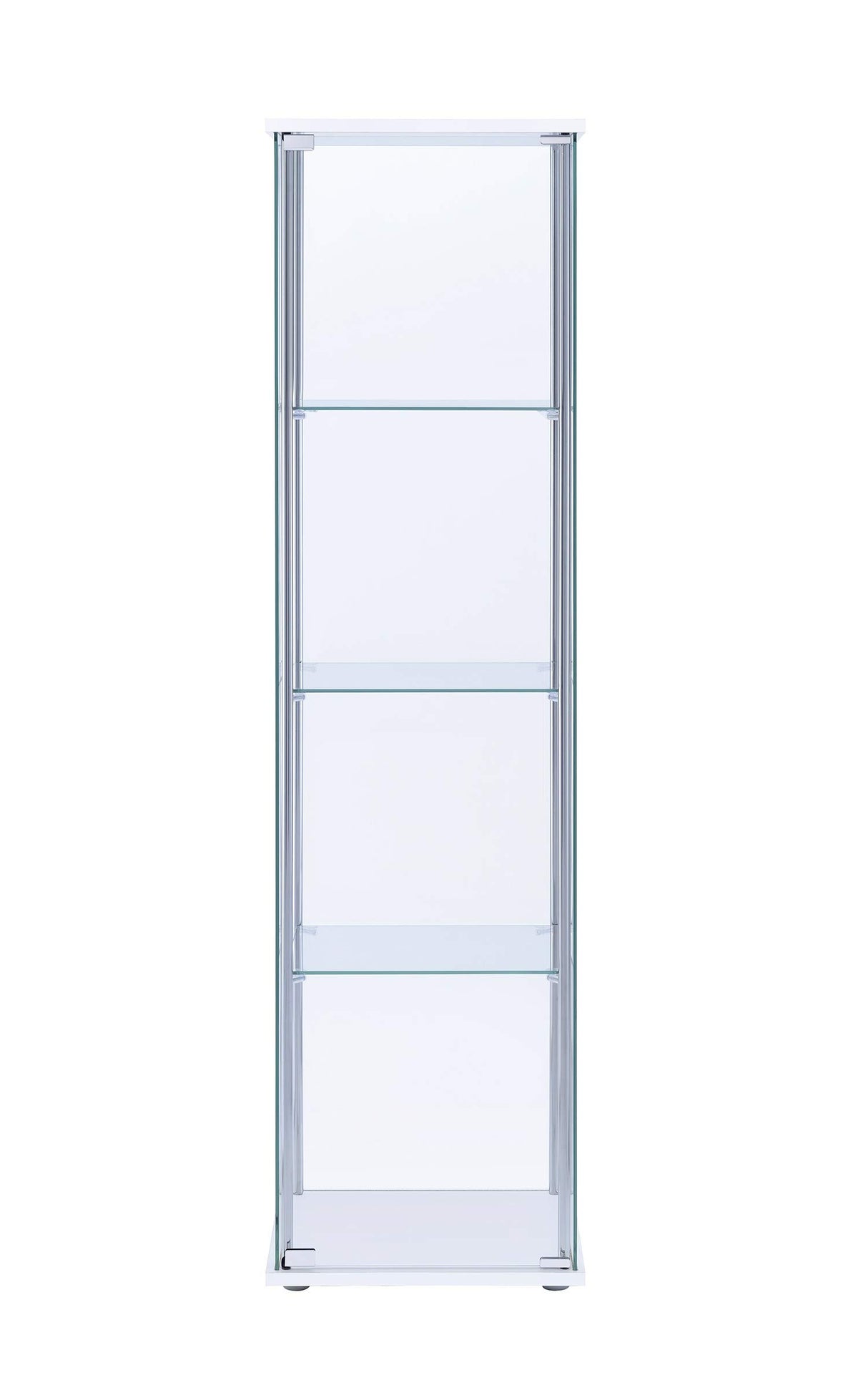 Coaster Home Furnishings Rectangular 4-Shelf Clear Curio Cabinet, 63.75" H x 14.25" W x 16.75" D, White, Chrome, 951072 Coaster Home Furnishings
