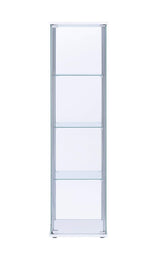 Coaster Home Furnishings Rectangular 4-Shelf Clear Curio Cabinet, 63.75" H x 14.25" W x 16.75" D, White, Chrome, 951072 Coaster Home Furnishings