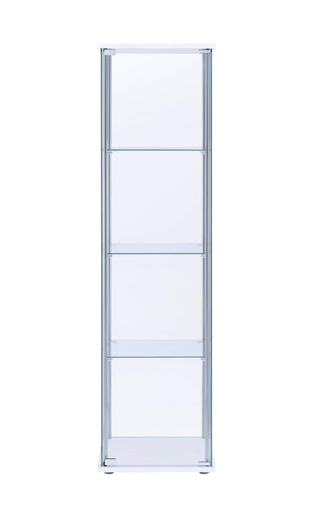 Coaster Home Furnishings Rectangular 4-Shelf Clear Curio Cabinet, 63.75" H x 14.25" W x 16.75" D, White, Chrome, 951072 Coaster Home Furnishings