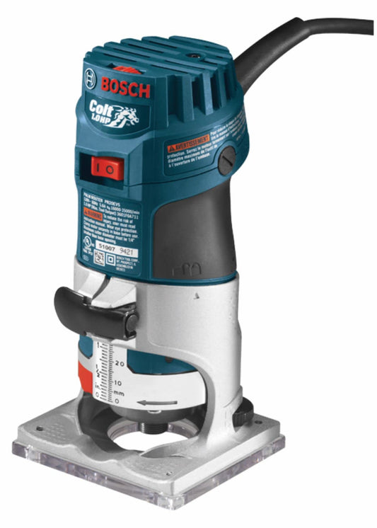 BOSCH PR20EVS Router Tool, Colt 1-Horsepower 5.6 Amp Electronic Variable-Speed Palm Router - WoodArtSupply