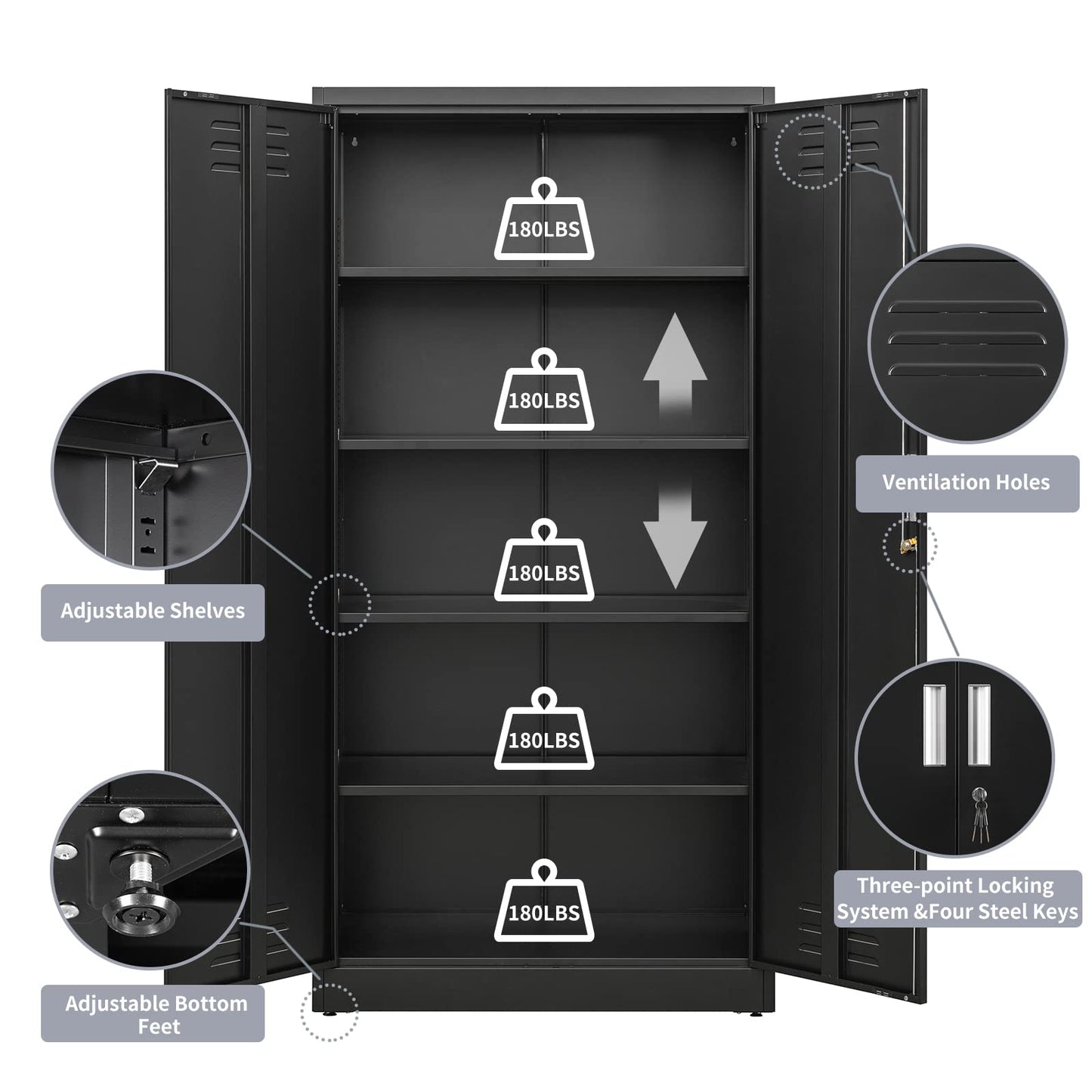 TaskStorz 72 Inch Metal Storage Cabinet with Locking Doors and Adjustable Shelves, Steel SnapIt Cabinet, Metal Garage Cabinet, Lockable Tool Cabinets - WoodArtSupply