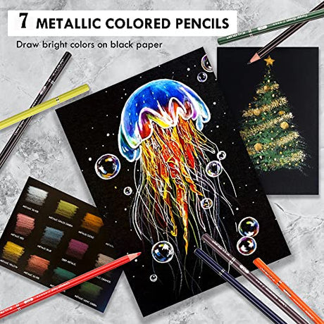 KALOUR Premium Colored Pencils for Adult Coloring Book,Set of 72 Colors,Zipper Slot Pencil Case,with Sharpener,Soft Core,7 Metallic Color,Ideal for KALOUR