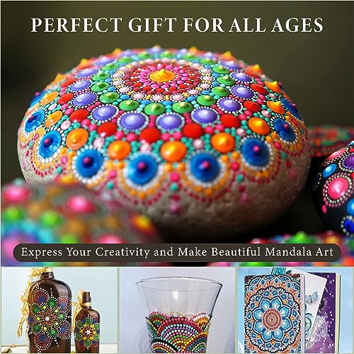 Mandala Rock Painting Kit - Mandala Dotting Tools Kit - Large Wooden Rocks for Painting, Mandala Stencils, Acrylic Paints, Dotting Tools for Painting Moon Garden