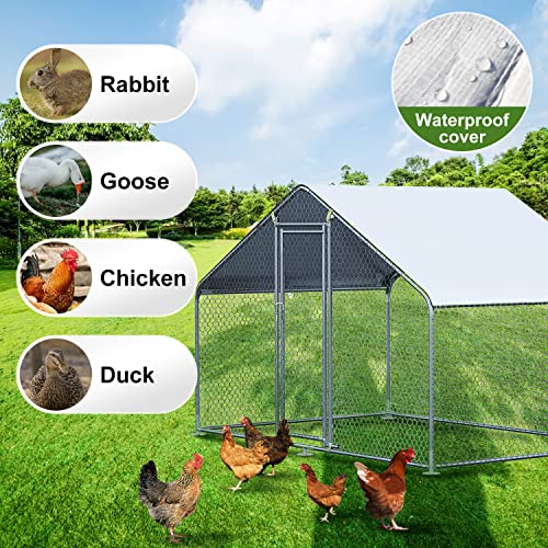 Chicken Coop Large Metal Chicken House/Pen for 6/10 Chickens Poultry Cage with Waterproof Cover for Rabbits Duck Walk-in Chicken Run for Yard Outdoor